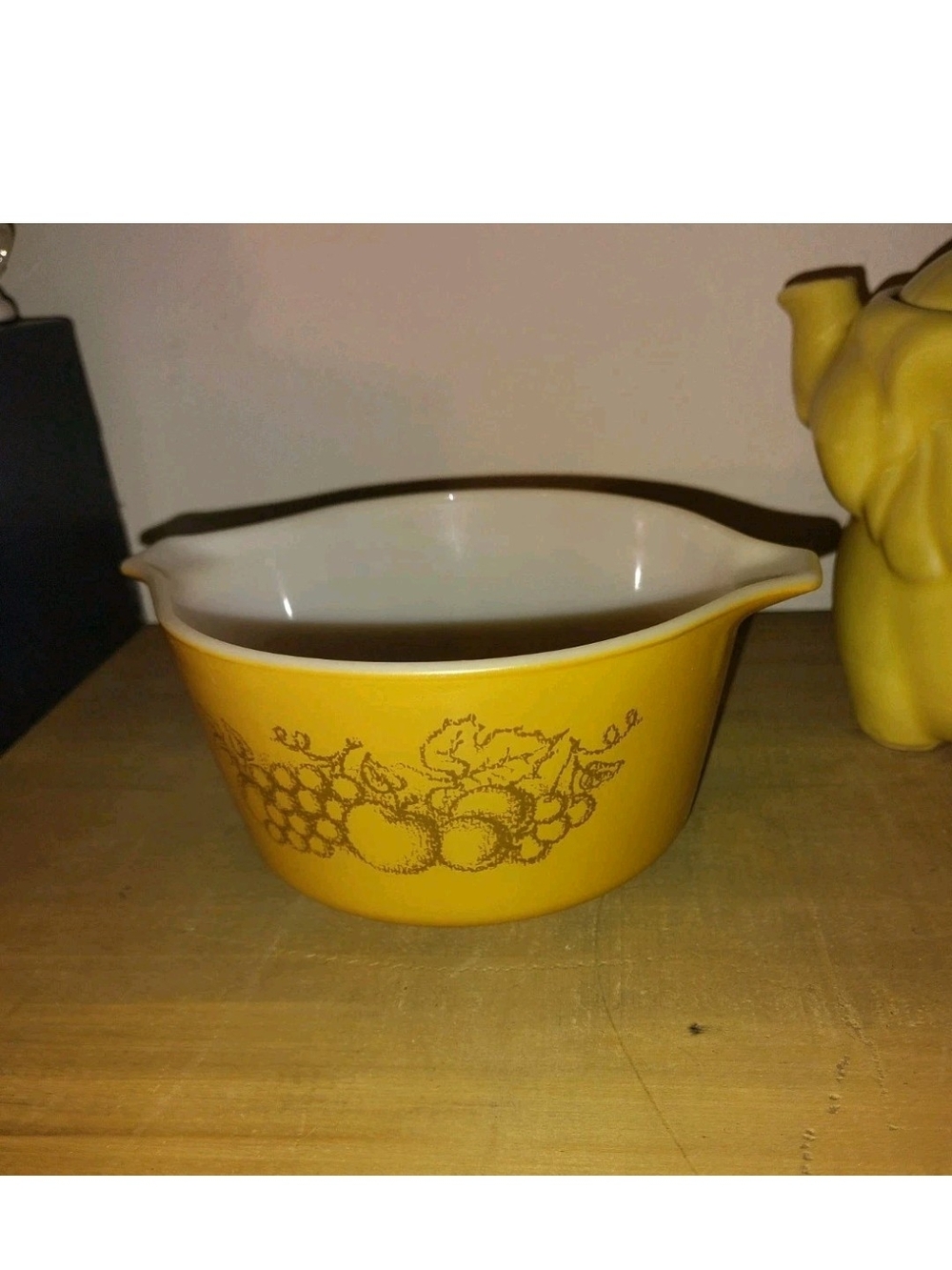 Pyrex Yellow Casserole Dish with Fruit Motif